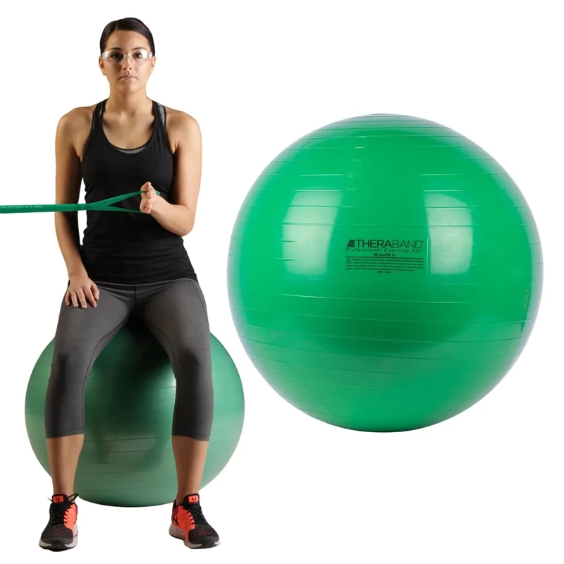 THERABAND Exercise Ball, Stability Ball with 65 cm Diameter for Athletes 5'7" to 6'1" Tall, Standard Fitness Ball for Posture, Balance, Yoga, Pilates, Core, & Rehab, Green
