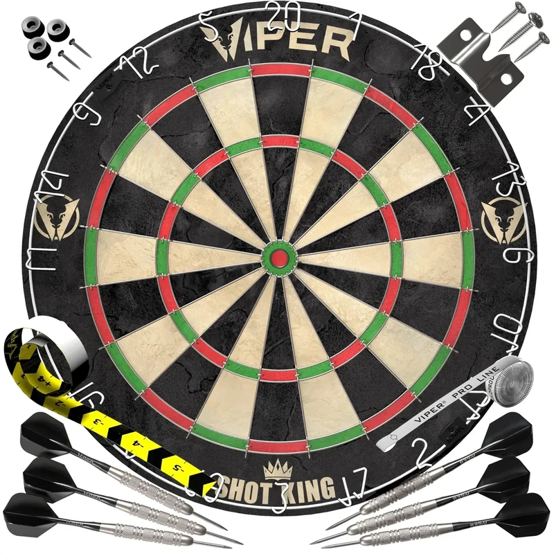 Viper Shot King Regulation Bristle Steel Tip Dartboard Set with Staple-Free Bullseye, High-Grade Compressed Sisal Board with Rotating Number Ring, Includes 6 Darts