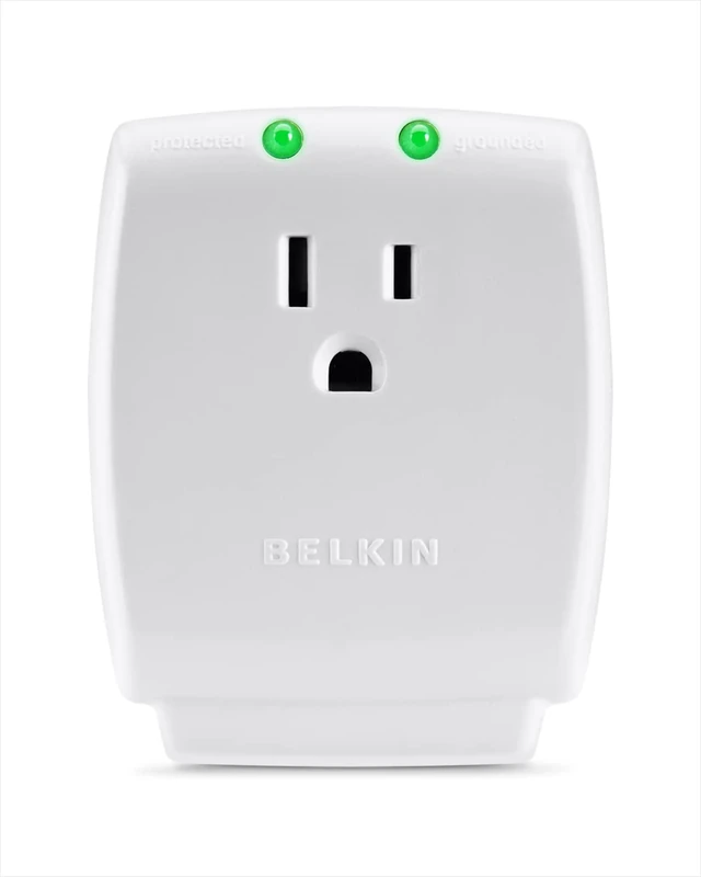 Belkin 1-Outlet Home Series SurgeCube - Grounded Outlet Portable Wall Tap Adapter with Ground & Protected Light Indicators for Office, Charging Brick - White, ABS, 885 Joules