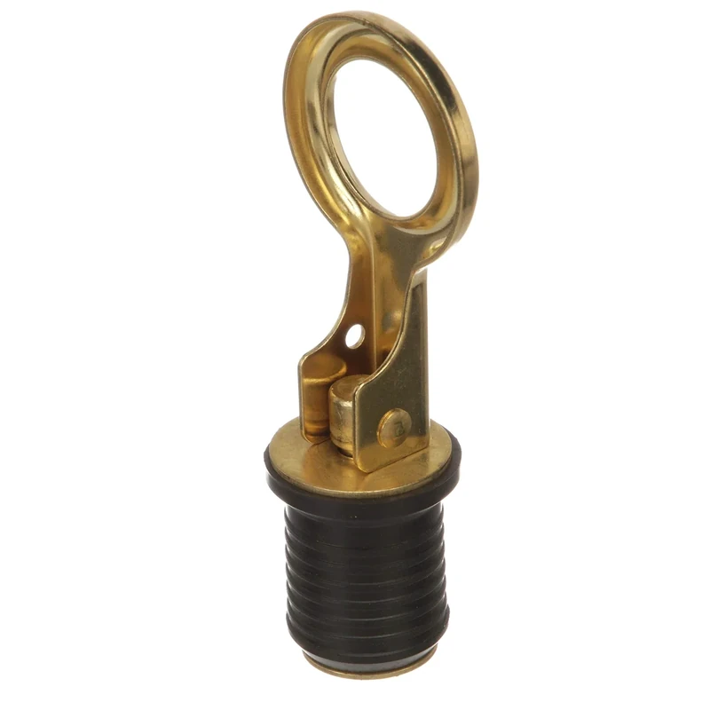 Attwood 7524A7 Snap-Handle Drain Plug, For 1-Inch-Diameter Drains, Locks in Place, Brass Handle, Rubber Plug - Image 1