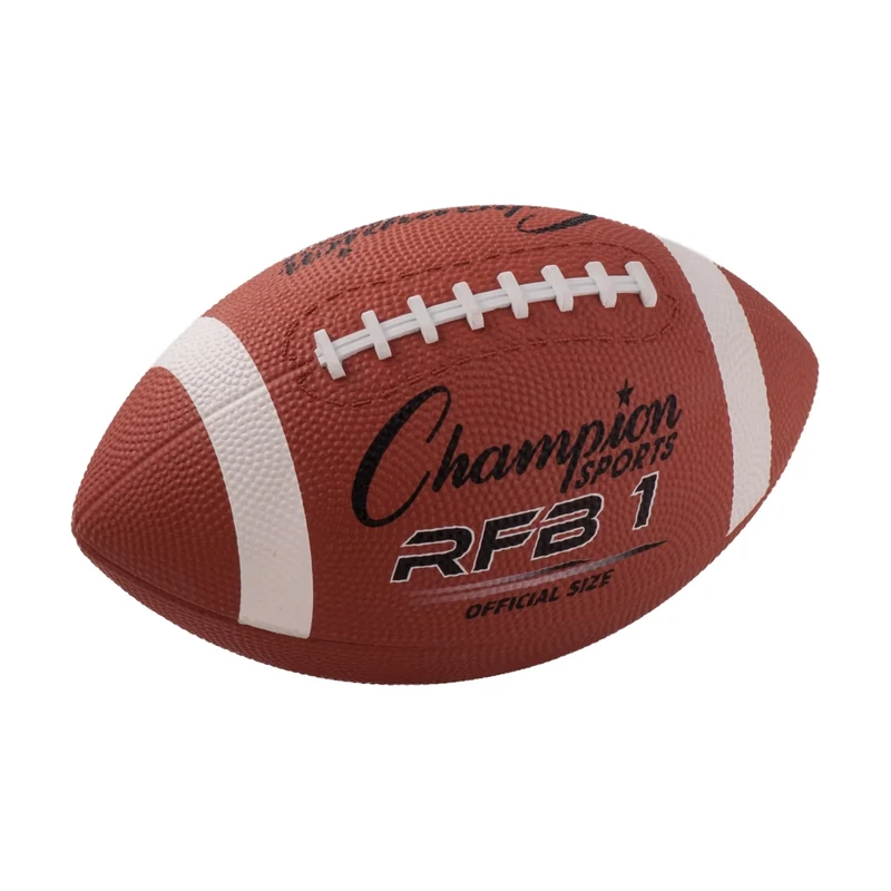 Champion Sports Rubber Football – Durable All-Weather Football with Enhanced Grip - Backyard Play & Training - Official Size
