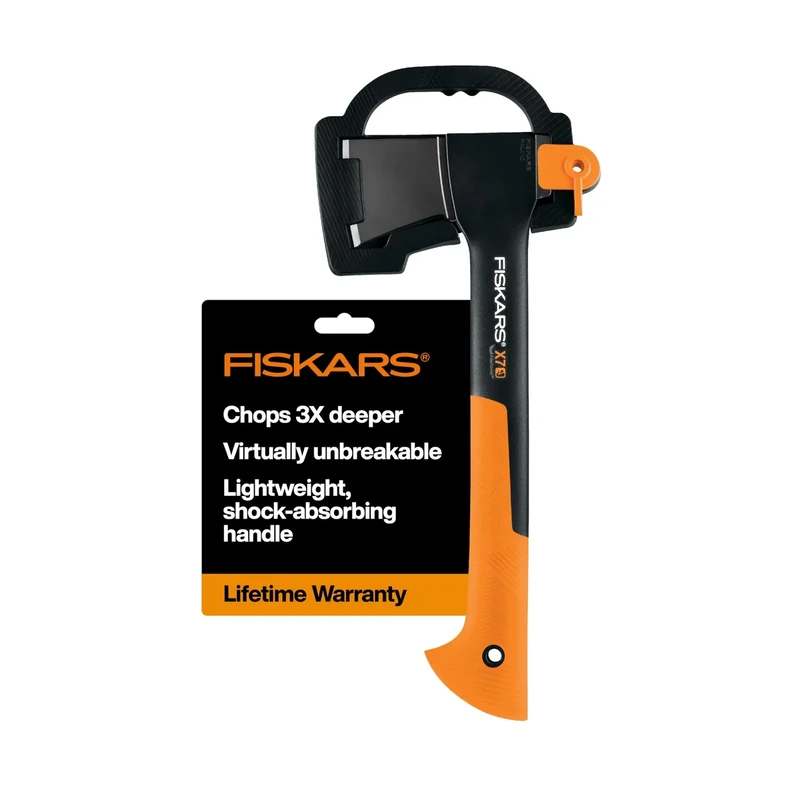 Fiskars X7 Small 14" Hatchet Axe with Sheath for Chopping Wood Kindling for Campfires while Outdoors & Camping, Insert-Molded Forged Steel Head, Low-Friction Blade, Shock Absorbing Handle & Non-Slip Grip