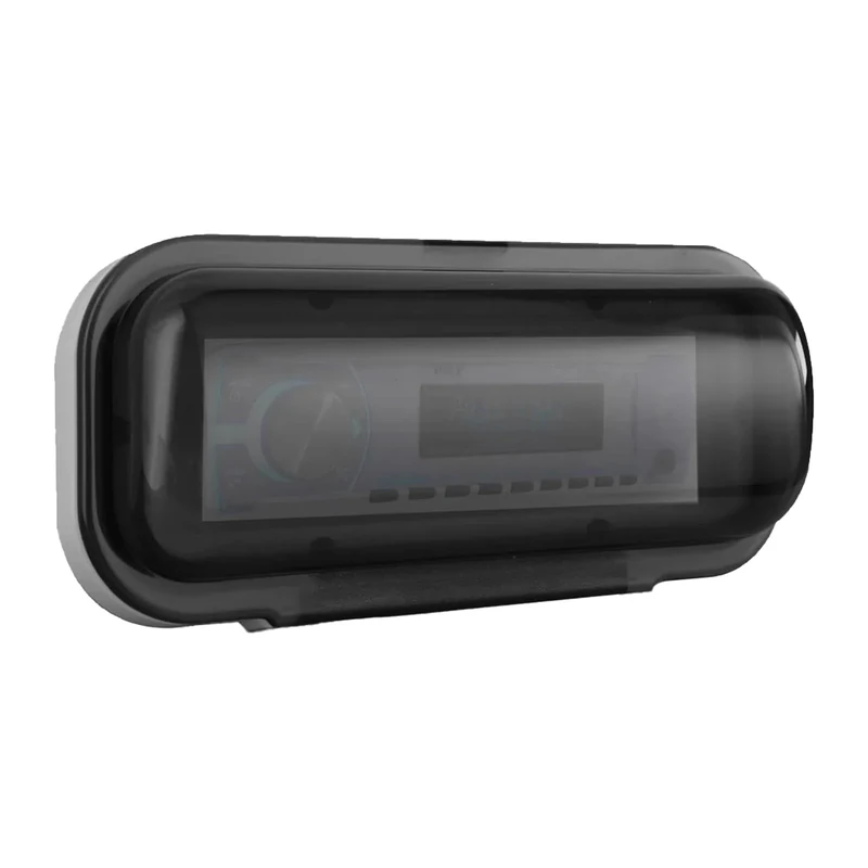 Pyle Water Resistant Marine Stereo Cover - Smoke Colored Heavy Duty Boat Radio Protector Shield with Flip-up Door & Spring Loaded Release - Mounting Gasket Included - PLMRCW1