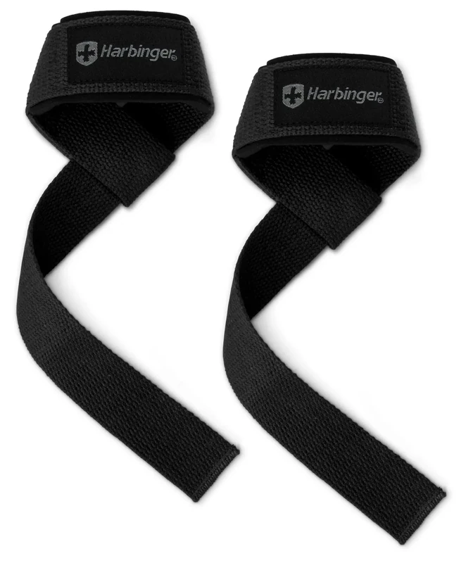 Harbinger Padded Cotton Lift Straps, Black - Soft, Supportive Neotek Wrist Pads - 21.5" Length, 1.5" Width - Reinforced Edges & Heavy-duty Stitching - Cushions Wrists for Lifting Support