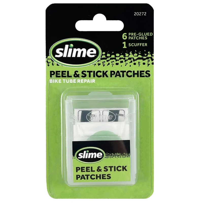 Slime 20272 Bike Skabs Pre-Glued Patch Kit, for Bike Tube Puncture Repair, Peel and Stick, Contains 6 Patches and a Metal scuffer