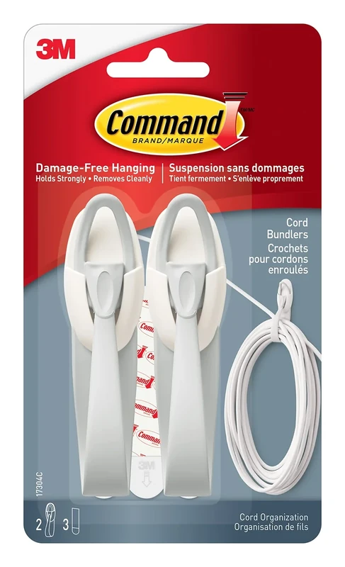 Command Cord Bundlers - 2 Bundlers, 3 Strips, Holds 2 lbs, No Holes