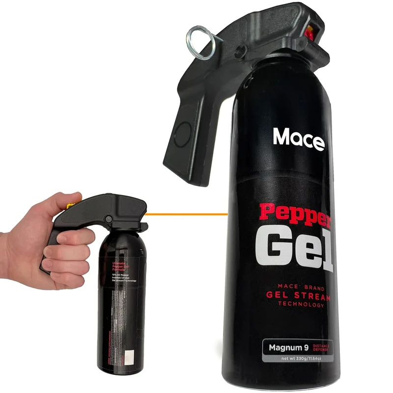 Mace Home Defense Pepper Gel - Magnum 9, 11.64 oz, 25 Feet Range, No Wind Blowback, Max Police Strength, Long Lasting UV Dye, Finger Grip Design, Self Defense Pepper Spray Gel for Women & Men - Black