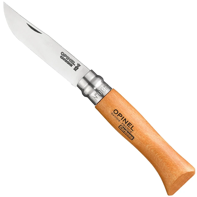 Opinel No. 08 Carbone - Carbon Steel Folding Pocket Knife, Beechwood Handle, 3.28 in Blade, Virobloc Safety Locking Collar, Made in France - Image 1