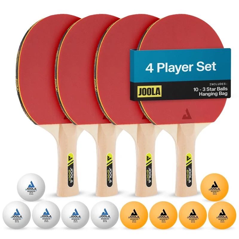JOOLA Family Premium Ping Pong Paddles Set of 4 - Advanced Table Tennis Rackets, 10 Training 3 Star Ping Pong Balls, and Storage Case - Competitive or Recreational Play - Indoor and Outdoor Compatible