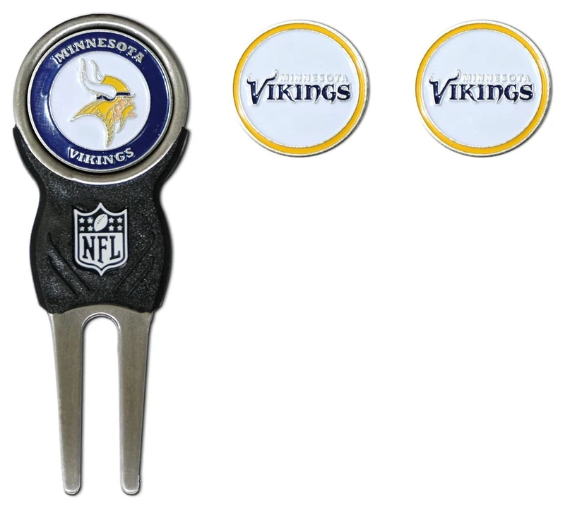 Team Golf NFL Minnesota Vikings Divot Tool Pack With 3 Golf Ball Markers Divot Tool with 3 Golf Ball Markers Pack, Markers are Removable Magnetic Double-Sided Enamel