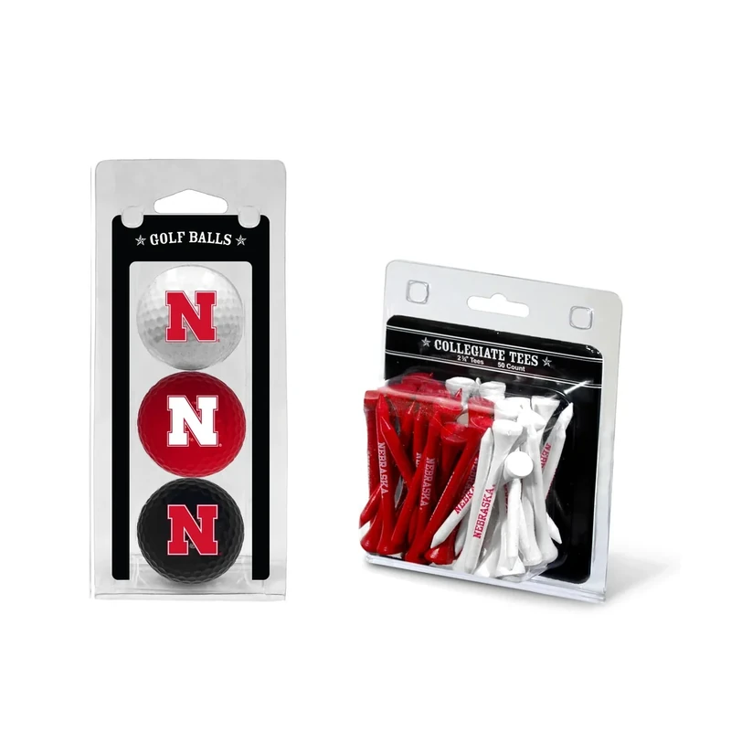 Team Golf NCAA Nebraska Cornhuskers 3 Golf Balls And 50 Golf Tees Logo Imprinted Golf Balls (3 Count) & 2-3/4" Regulation Golf Tees (50 Count), Multi Colored