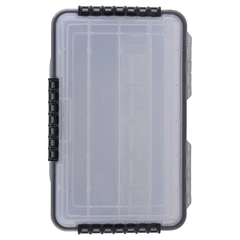 Plano Waterproof 3700 Stowaway Tackle Box, 14" X 9" X 1.875", Durable Cam-Action Latches, O-Ring Seal, Adjustable Dividers for Versatile Fishing Storage, Clear/Red