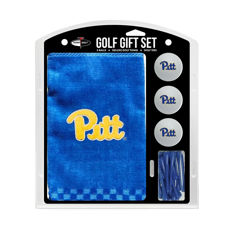 Team Golf NCAA Pittsburgh Panthers Gift Set: Embroidered Golf Towel, 3 Golf Balls, and 14 Golf Tees 2-3/4" Regulation, Tri-Fold Towel 16" x 22" & 100% Cotton