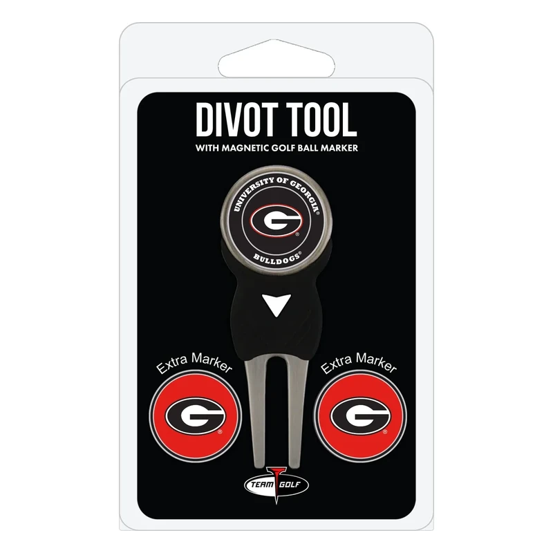 Team Golf NCAA Georgia Bulldogs Divot Tool Pack With 3 Golf Ball Markers Divot Tool with 3 Golf Ball Markers Pack, Markers are Removable Magnetic Double-Sided Enamel