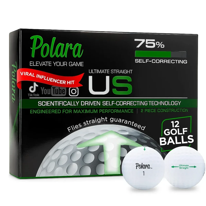 Polara Golf Self-Correcting Golf Balls – Soft Feel, Anti-Slice & Hook Correction, Exceeds USGA Limits, Dimple Pattern, High-Performance Balls for Men & Women – Ultimate Straight, 12 Pack, White