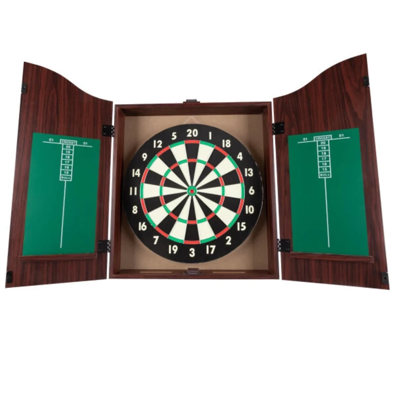 Dart Board Cabinet Set with 18-inch Dartboard, 6 Steel-Tip Darts, and Chalkboard Scoring for Game Rooms, Man Caves, and Home Bars by Trademark Poker