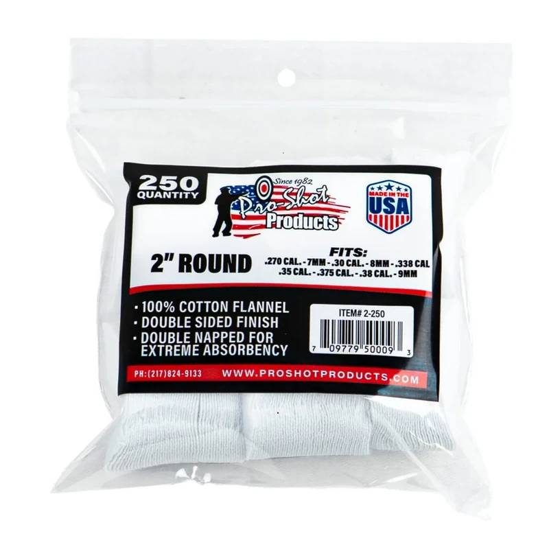 Gun Cleaning Patches - 250 Count - 2 Inch - Round