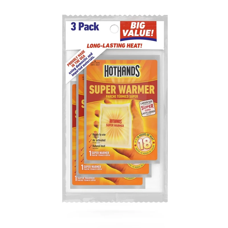 HotHands Body & Hand Super Warmers - Long Lasting Natural Odorless Air Activated Warmers - Up to 18 Hours of Heat - 3 Individual Warmers