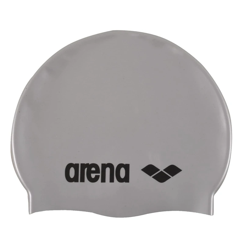 Arena Classic Unisex Soft Silicone Swim Cap for Women and Men, Intensive Training and Racing Comfortable Non-Slip Long Hair Swimming Hat, Silver/Black