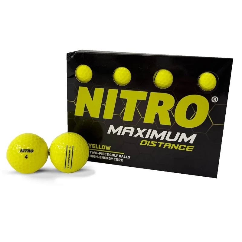 Long Distance Golf Balls (12PK) All Levels-Nitro Maximum Distance Titanium Core 85 Compression High Velocity Spin Control Long Distance Golf Balls USGA Approved-Total of 12-Yellow