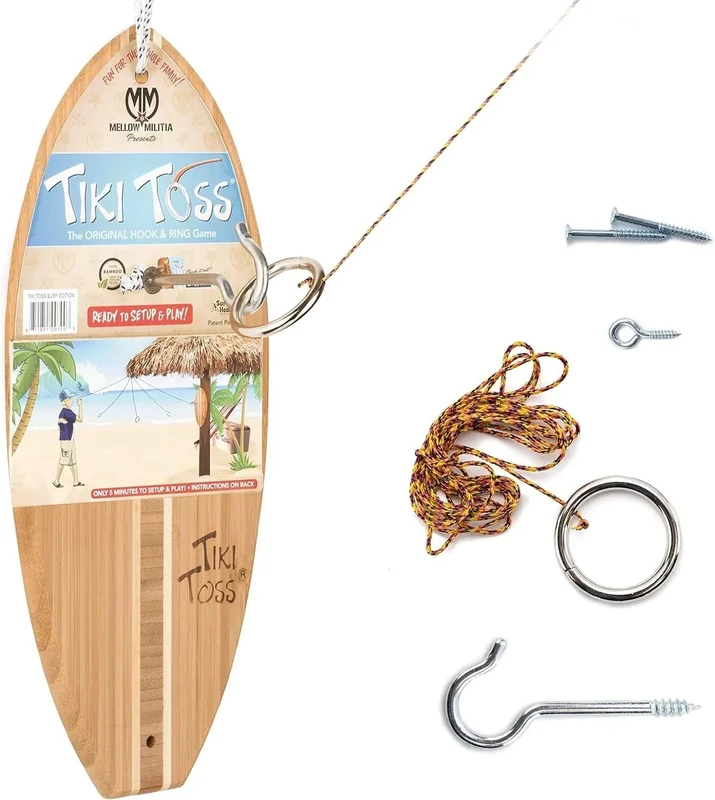 Tiki Toss Ring Toss Game for Adults - 12.3 Inch Surfboard Edition - Hook and Ring Game for Outdoor & Indoor Use, Gift for Husband, dad, College Boys