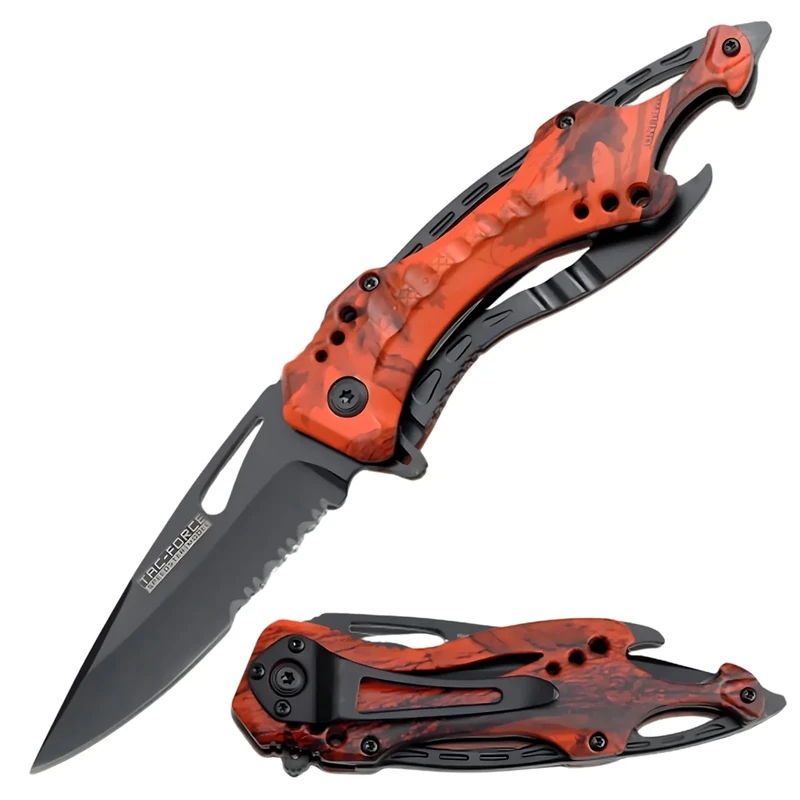 Tac-Force Folding Pocket Knife, 3.25-inch Serrated Blade, Camo Aluminum Handle, 7.75-inch Overall Length TF-705RC