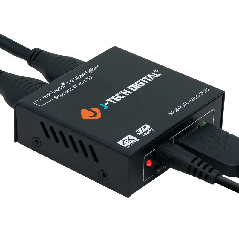 4K@60 HDMI Splitter 1 in 2 out 1X2 Powered Splitter for Dual Monitors by J-Tech Digital [JTD-MINI-1X2SP]