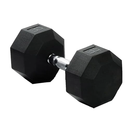 Dumbbell Hand Weight Single 35 lb Rubber Hex Chrome Handle Exercise & Fitness Dumbbell for Home Gym Equipment Workouts Strength Training Free Weights for Women, Men