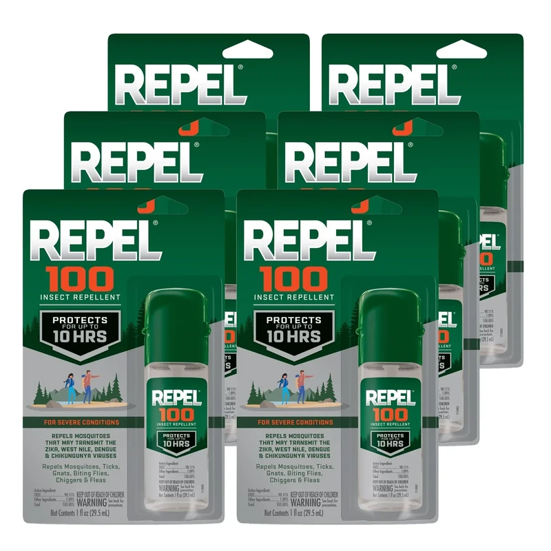 Repel 100 Insect Repellent, 1 Ounce, With DEET, 10-Hour Protection Long-Lasting Insect Repellent Travel Pump Spray Repels Mosquitoes, Ticks, Gnats, Biting Flies, Chiggers And Fleas, 6 Pack - Image 1