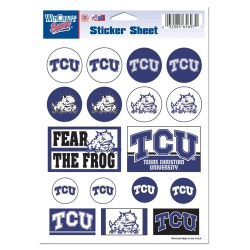 NCAA Texas Christian University Vinyl Sticker Sheet, 5" x 7"