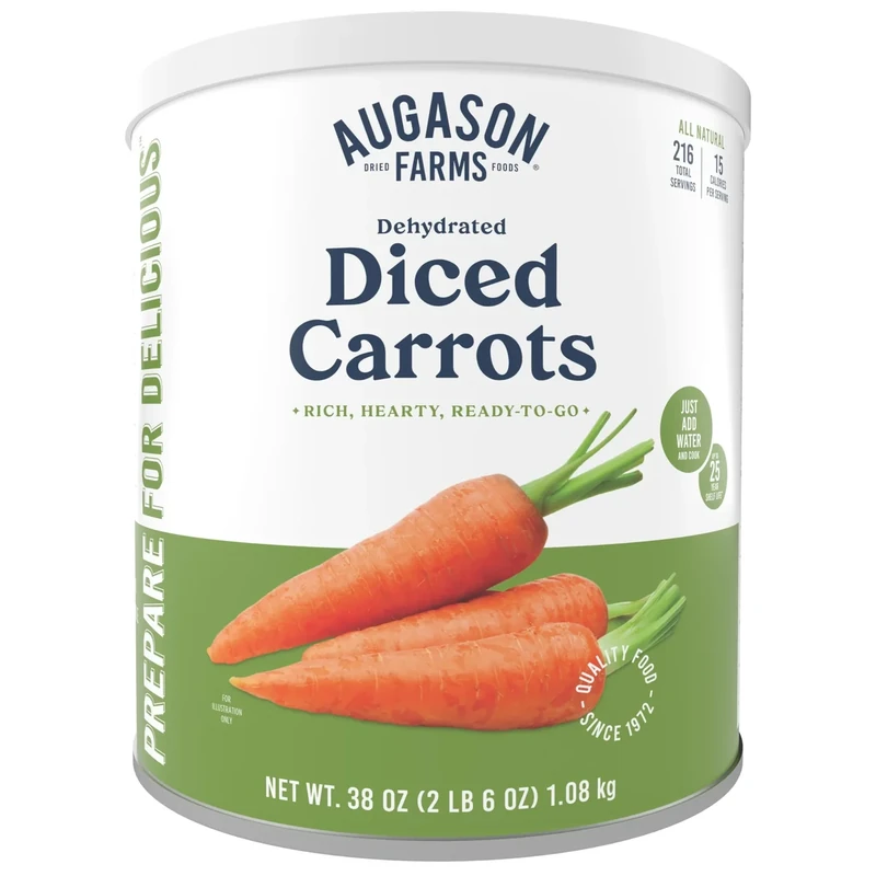 Augason Farms Dehydrated Diced Carrots Emergency Food Supply, 216 Servings, 25 Year Shelf Life, Great for Cooking, Baking, and Snacks - Dehydrated Meals, Survival Food Camping Essentials Can