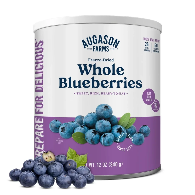 Augason Farms Freeze-Dried Whole Blueberries Emergency Food Supply, 26 Servings, 30 Year Shelf Life, Great for Cooking, Baking, and Snacks - Dehydrated Meals, Survival Food Camping Essentials Can