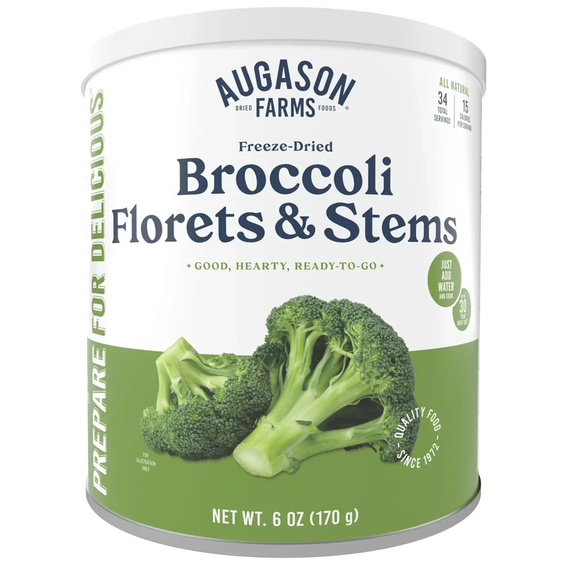 Freeze Dried Broccoli Florets and Stems Emergency Food Supply, 34 Servings, 30 Year Shelf Life, Good Source of Vitamin C - Dehydrated Meals, Survival Food Camping Essentials Can