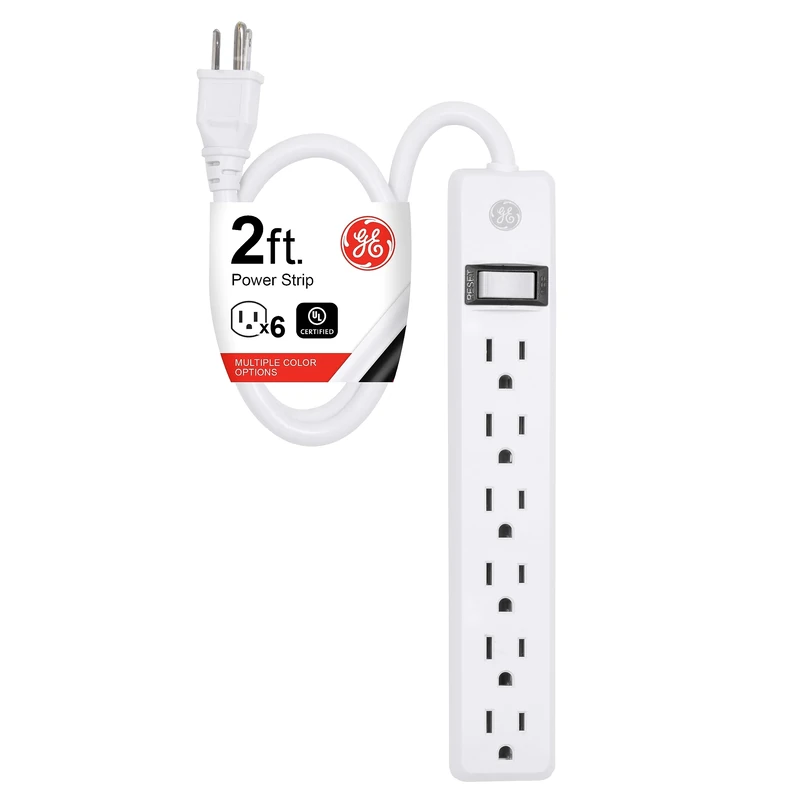 GE 6-Outlet Power Strip 2 ft Cord, Grounded, UL Listed