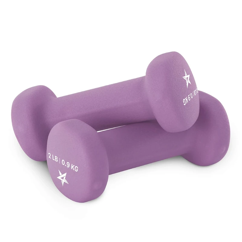 Yes4All Neoprene Coated Dumbbell Hand Weight Sets of 2 - Multiple Weight Options with 15 Colors, Anti-roll, Anti-Slip, Hexagon Shape, Purple, 2 lb Pair