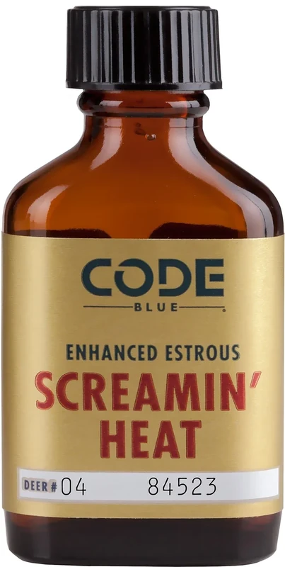 Code Blue Screamin Heat Enhanced Estrous Deer Attractant, Pure Doe Urine in Amber Glass Bottle, Premium Hunting Scent to Lure Rutting Bucks, 1 fl oz