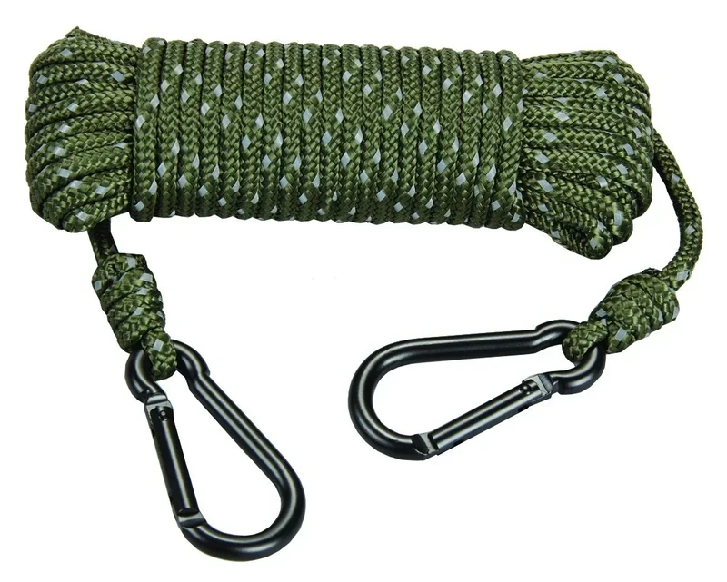 Hunters Specialties 30ft Heavy Duty Reflective Treestand Rope - Hunting Large-Diameter Rope with 2 Carabiner Clips