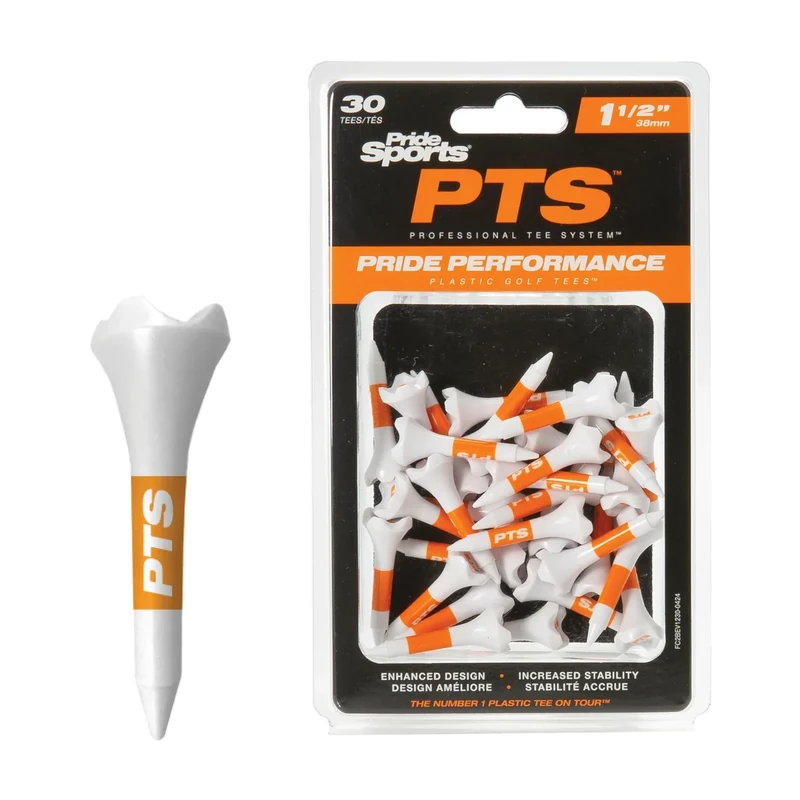 PrideSports PTS Plastic Golf Tees | 30 Count, 1-1/2 Inch | #1 Plastic Tee on Tour | Best for Irons, Hybrids, and Woods
