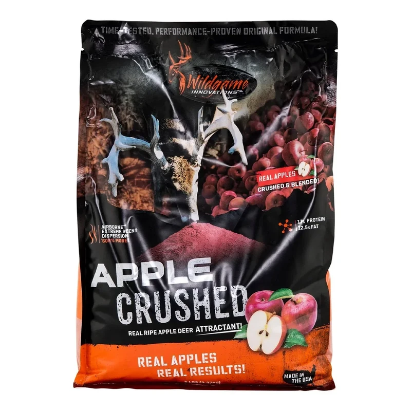 WILDGAME INNOVATIONS Apple Crushed 5lb Deer Attractant | Powerful Long-Lasting Nutrient-Filled Sweet Ripe Apple Deer Feed for Hunting & Game Tracking