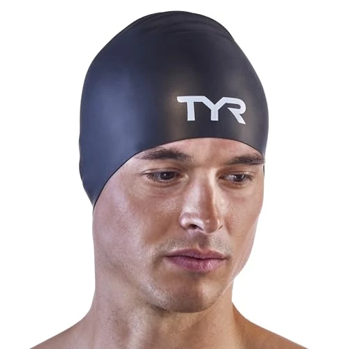 TYR Adult Long Hair Silicone Wrinkle Free Swim Cap for Braids, Dreadlocks, Streamlined Swim, Hair Protection