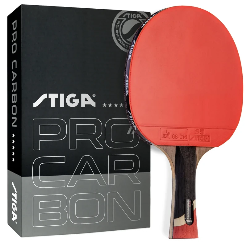 STIGA Pro Carbon Performance-Level Ping Pong Paddle with Carbon Fiber Blade and Extreme Spin for Tournament Play - Red and Blue Colors