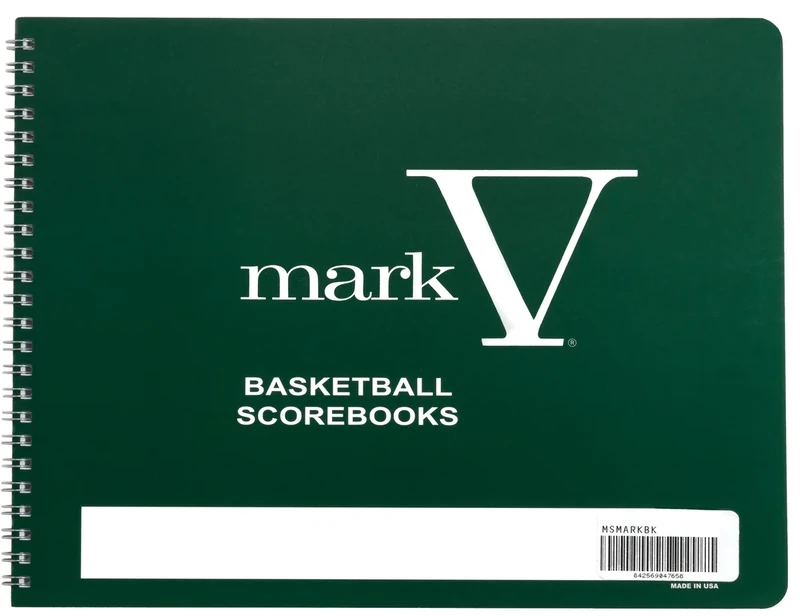 Plain Cover Mark V Basketball Scorebook, 8.5 x 11 Hardback, 30 Games, 15 Player Positions
