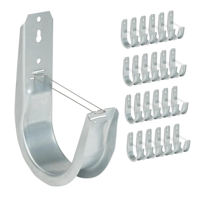 ICC 4-Inch Wall Mount J-Hook – 25-Pack, Cable Support Hooks with Retainer Clips, Galvanized Steel with Zinc Finish – for Structured Cabling and Cable Management