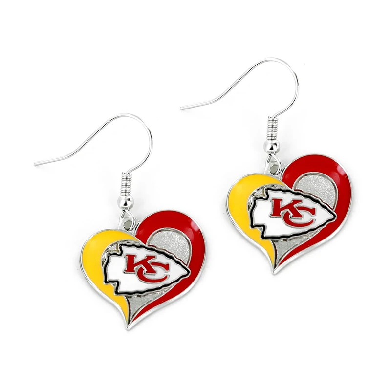 aminco womens NFL Kansas City Chiefs Swirl Heart Earrings Multi, One Size