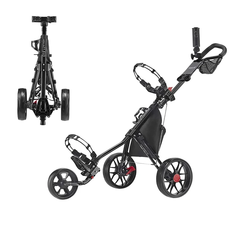 Caddytek CaddyLite 11.5 V3 Golf Push Cart - Lightweight Aluminum 3-Wheel Foldable Golf Bag Cart with Quad-Fold Frame, EVA Wheels, Adjustable Handle, Foot Brake, Mesh Net, Umbrella & Drink Holder