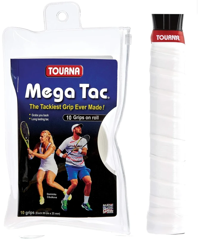 Tourna Mega Tac Extra Tacky Overgrip, White, 10-Pack
