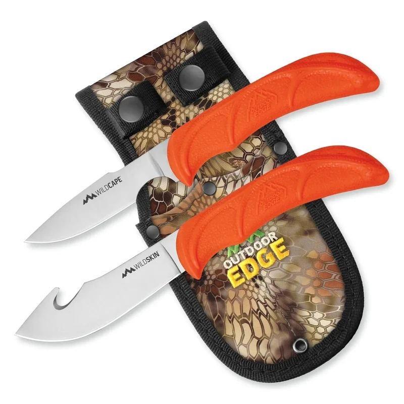 OUTDOOR EDGE WildPair, Fixed Blade Hunting Knife Set, Field Dressing & Game Processing Knives - Gut-Hook Skinning & Caping Knives, Nylon Sheath - Deer & Elk