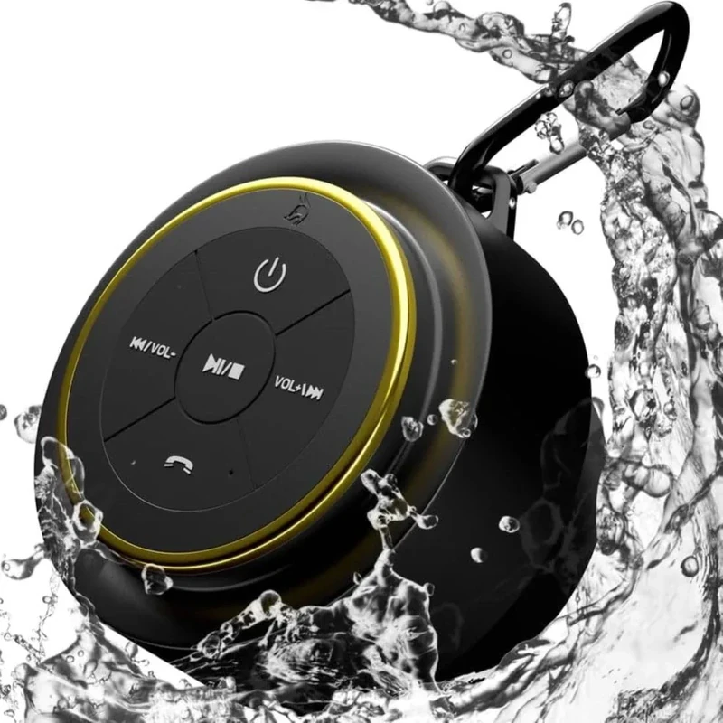 iFox Bluetooth Speaker - IPX7 Waterproof, Mic, Carabiner - Black/Gold