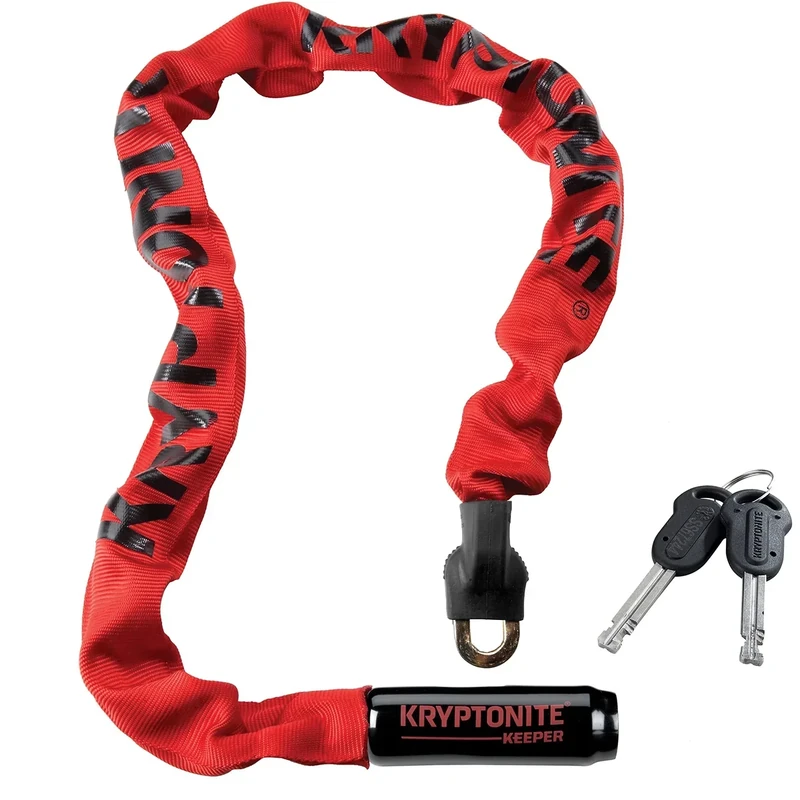 Kryptonite Keeper 785 Bike Chain Lock, 2.8 Feet Long Heavy Duty Anti-Theft Bicycle Chain Lock with Keys for Bike, Motorcycle, Scooter, Bicycle, Door, Gate, Fence,Red, 33.5 Inch
