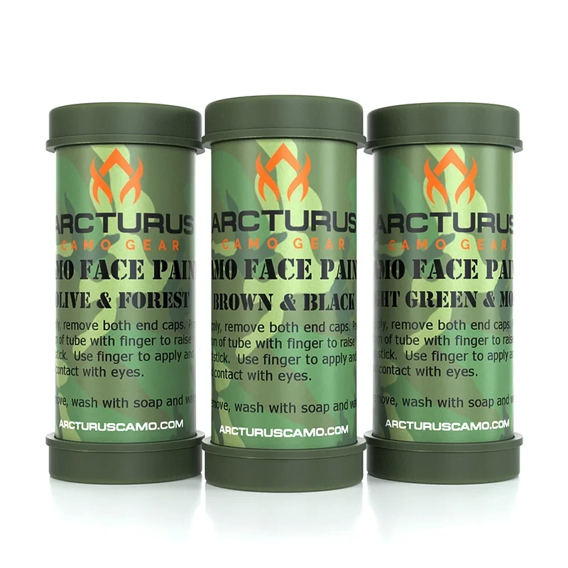 Arcturus Camo Face Paint Sticks, 6 Color Camouflage Face Paint Kit in 3 Double-Sided Tubes, Woodland Camo Face Paint for Hunting, Airsoft, Paintball, Survival Gear & Tactical Use - Image 1